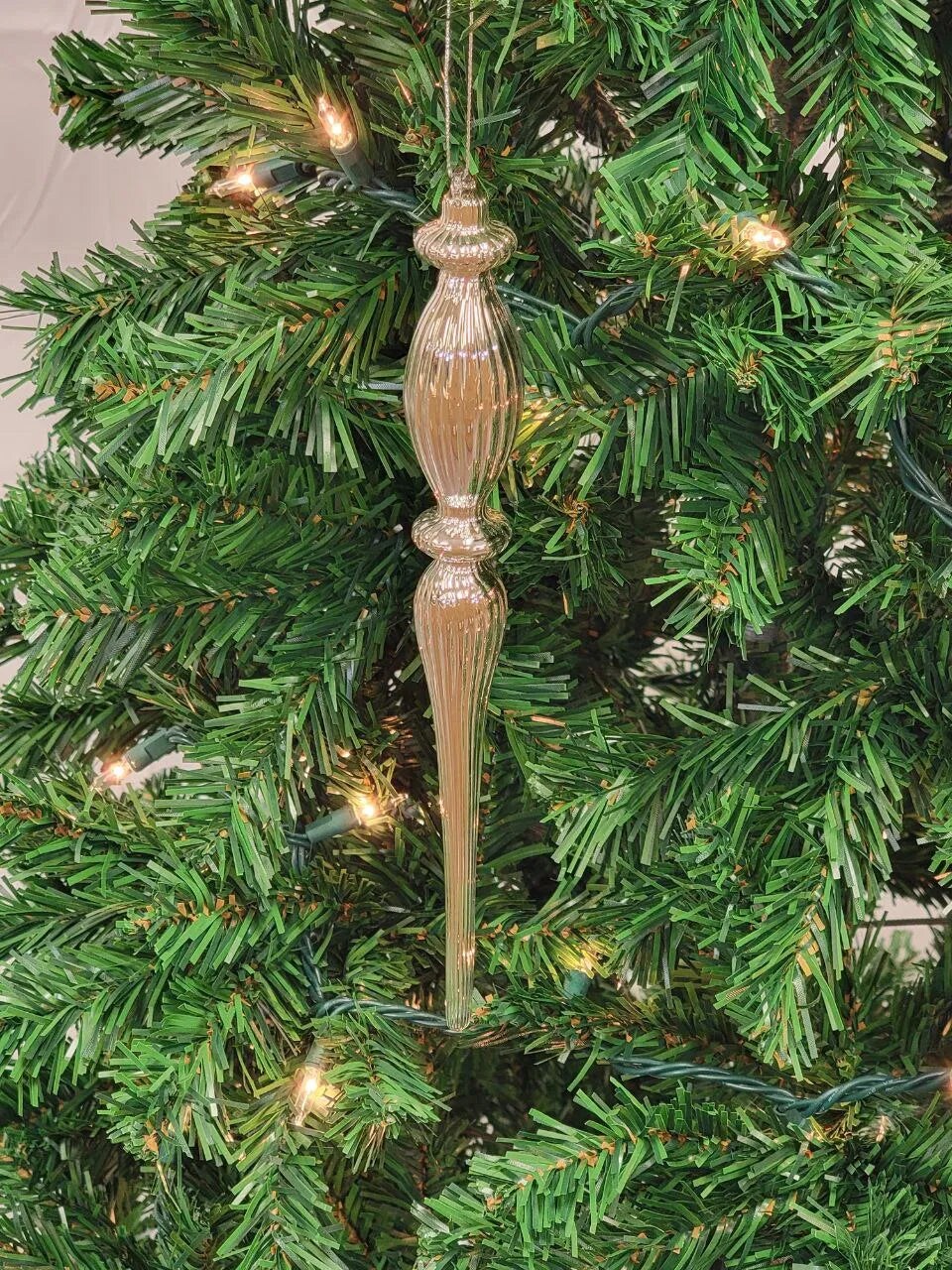 Gold Elongated Finial Glass Christmas Ornament