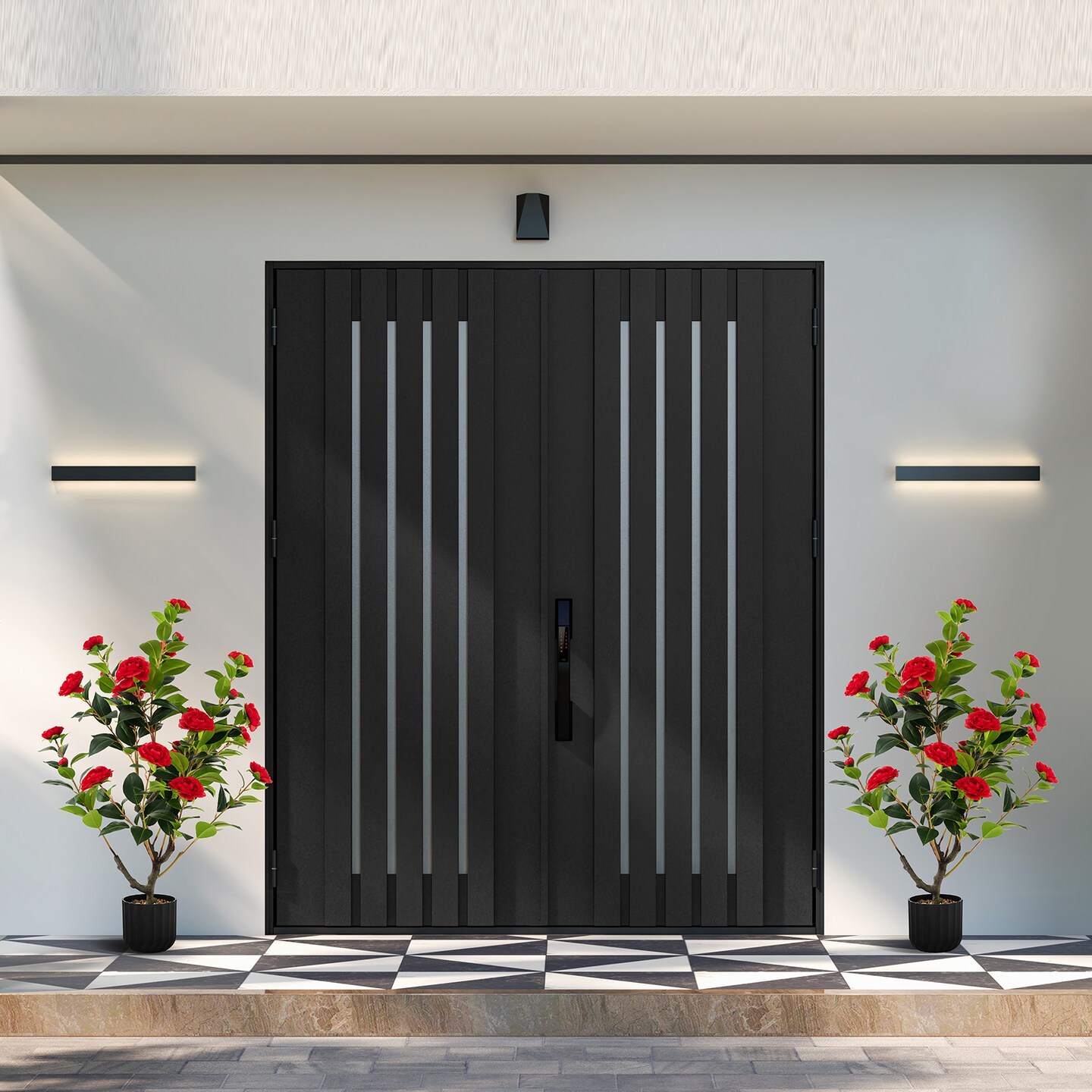 38 Inch Artificial Camellia Tree Faux Flower Plant in Cement Pot