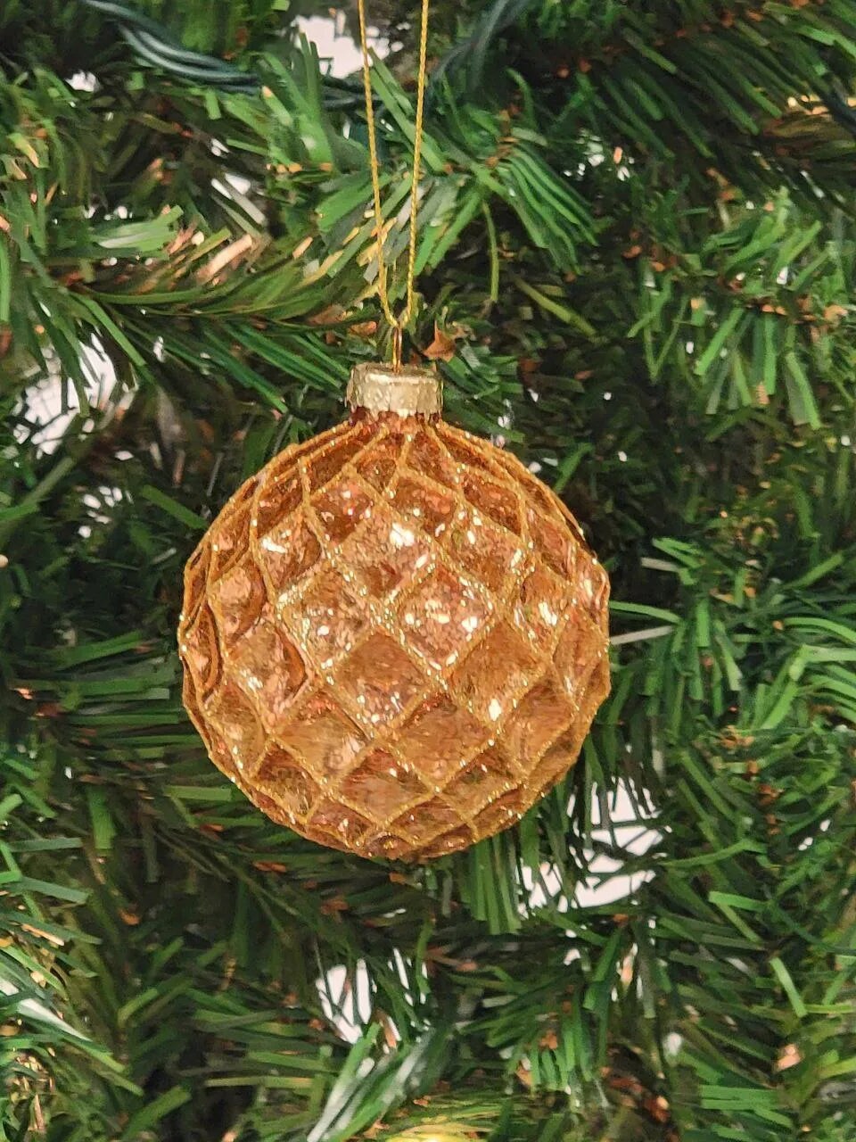 Copper Quilted Ball Glass Christmas Ornament