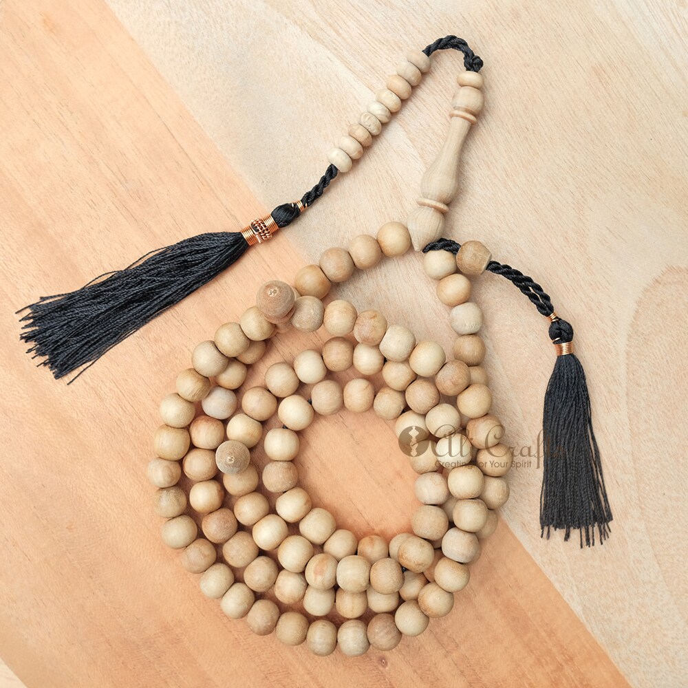 Handmade Sandalwood Tasbih - 8mm Islamic Prayer Beads with Copper