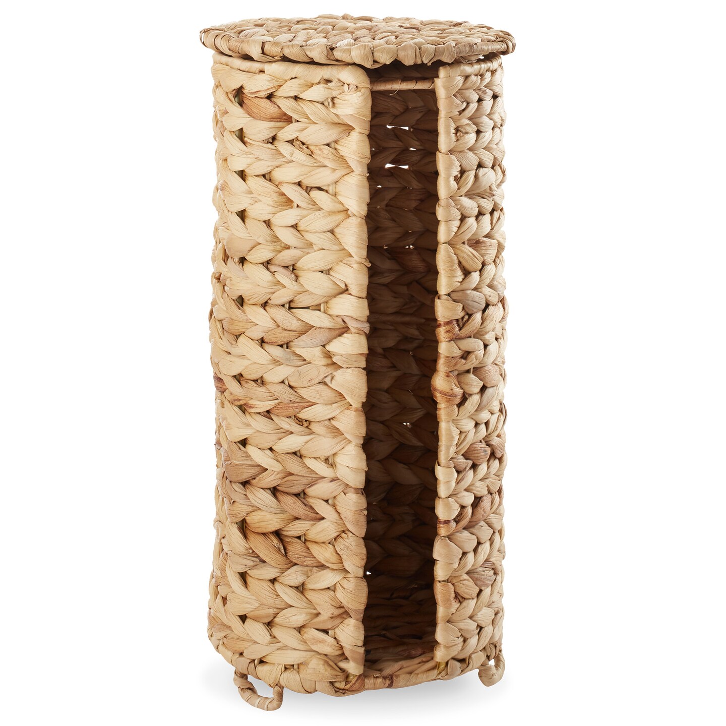 Casafield Free Standing Toilet Paper Storage Roll Holder with Lid, Fits 3 Rolls, Water Hyacinth Bath Tissue Organizer for Bathroom