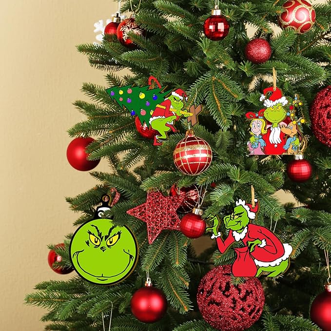 Christmas Tree Decorations - 24Pcs Wood Grinchs Christmas Tree Hanging Ornament Holiday Xmas Ornaments Grinchs Christmas Decorations Decor Home Indoors