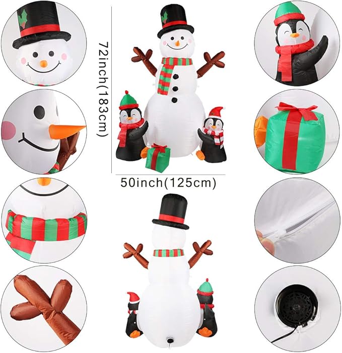 6ft Christmas Inflatables Christmas Decorations Outdoor, Inflatable Snowman Penguin Blow Up Yard Decorations with Rotating LED Lights for Indoor Outdoor Christmas Decorations Yard Garden Decor