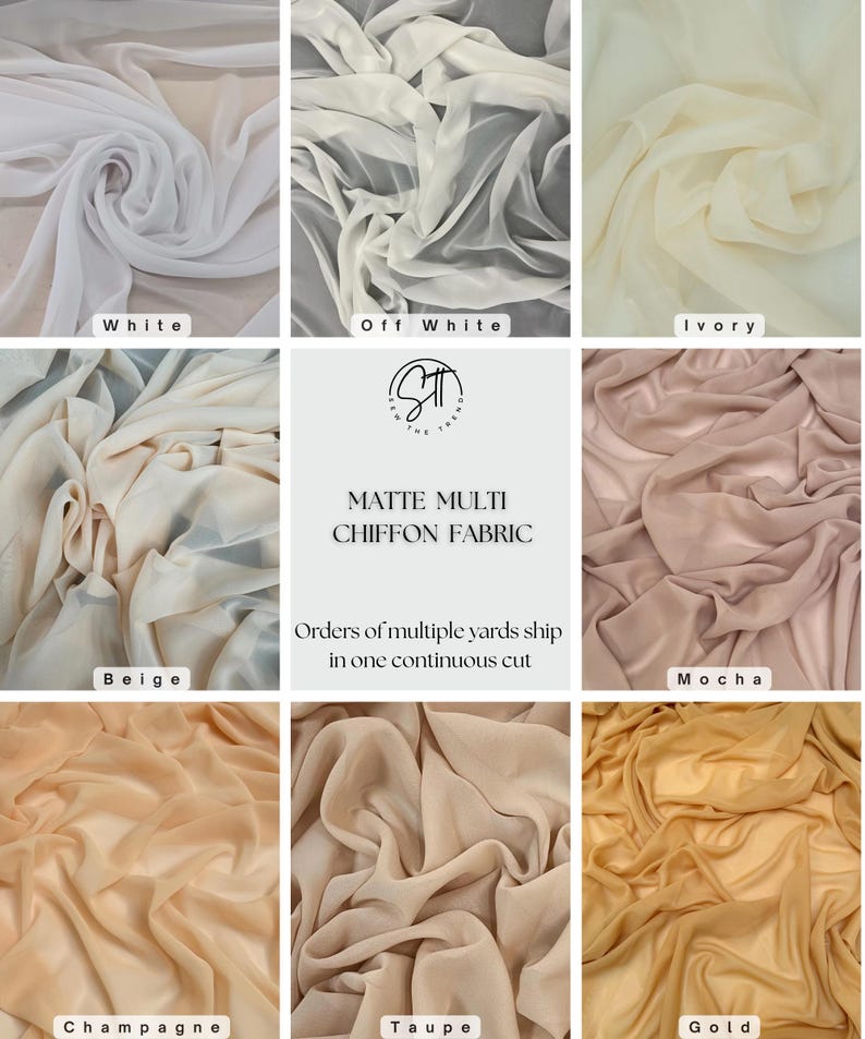 Matte Chiffon Fabric by the Yard, 58" Wide Lightweight Sheer Draping Fabric for Chuppah, Wedding Arch, Table Runner