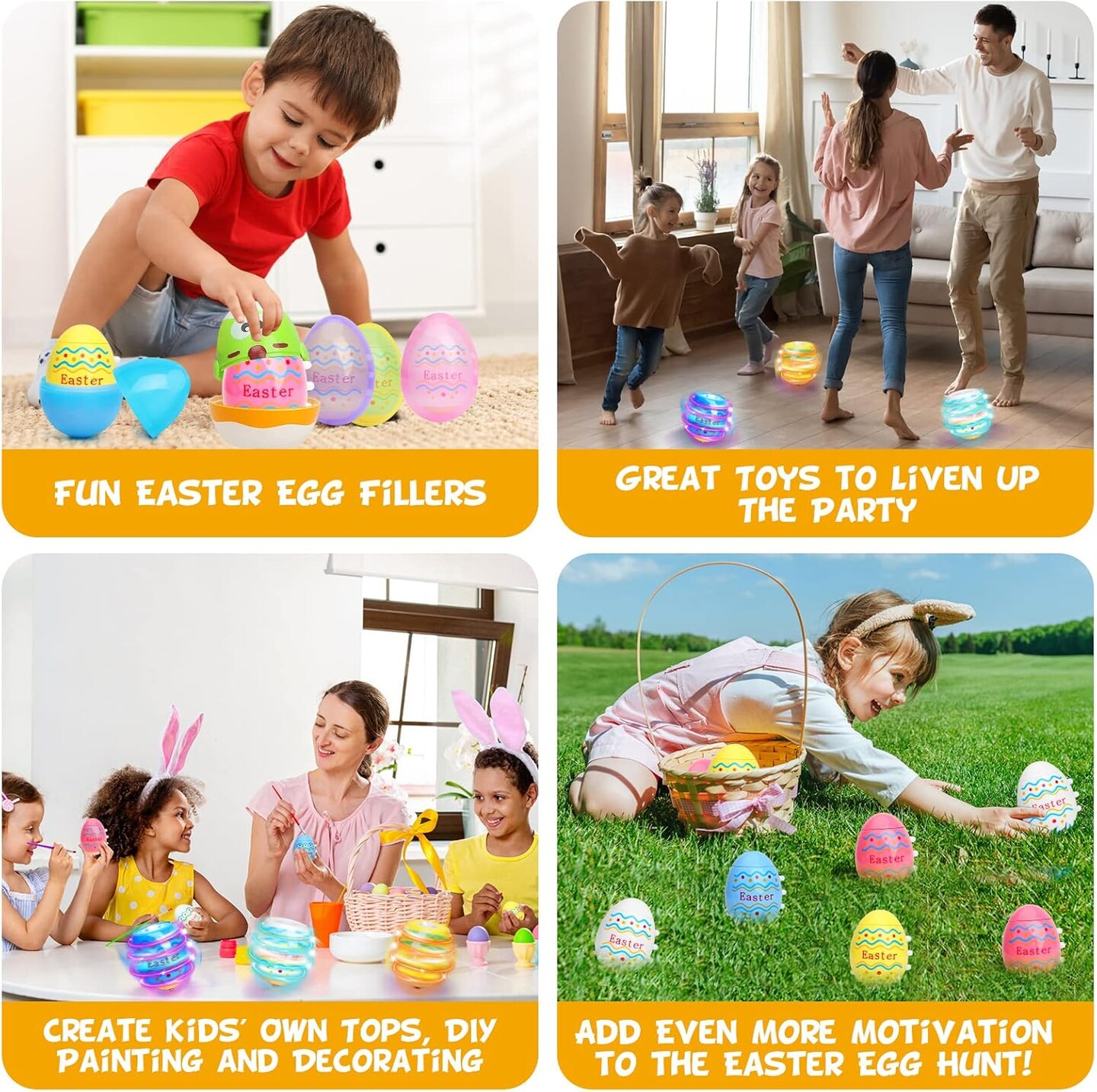 Light Up Easter Eggs Toy Gifts for Kids, 6 Easter Egg Spinning Tops with Flash &#x26; Music, Easter Basket Stuffers, Easter Eggs Hunt Prize, Kids Goodie Bag Fillers, Party Favor Novelty Bulk Toys
