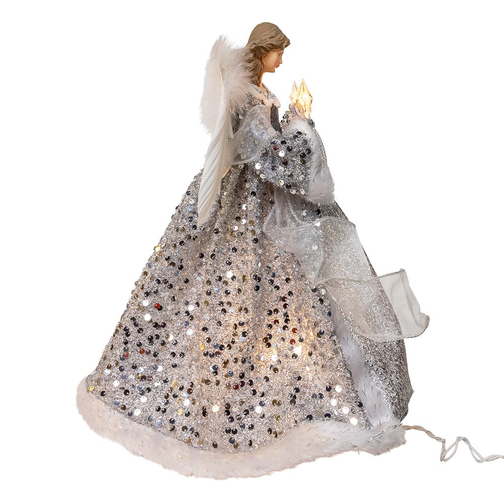 Kurt Adler 14-Inch UL 10-Light Silver and Ivory Angel Tree Topper
