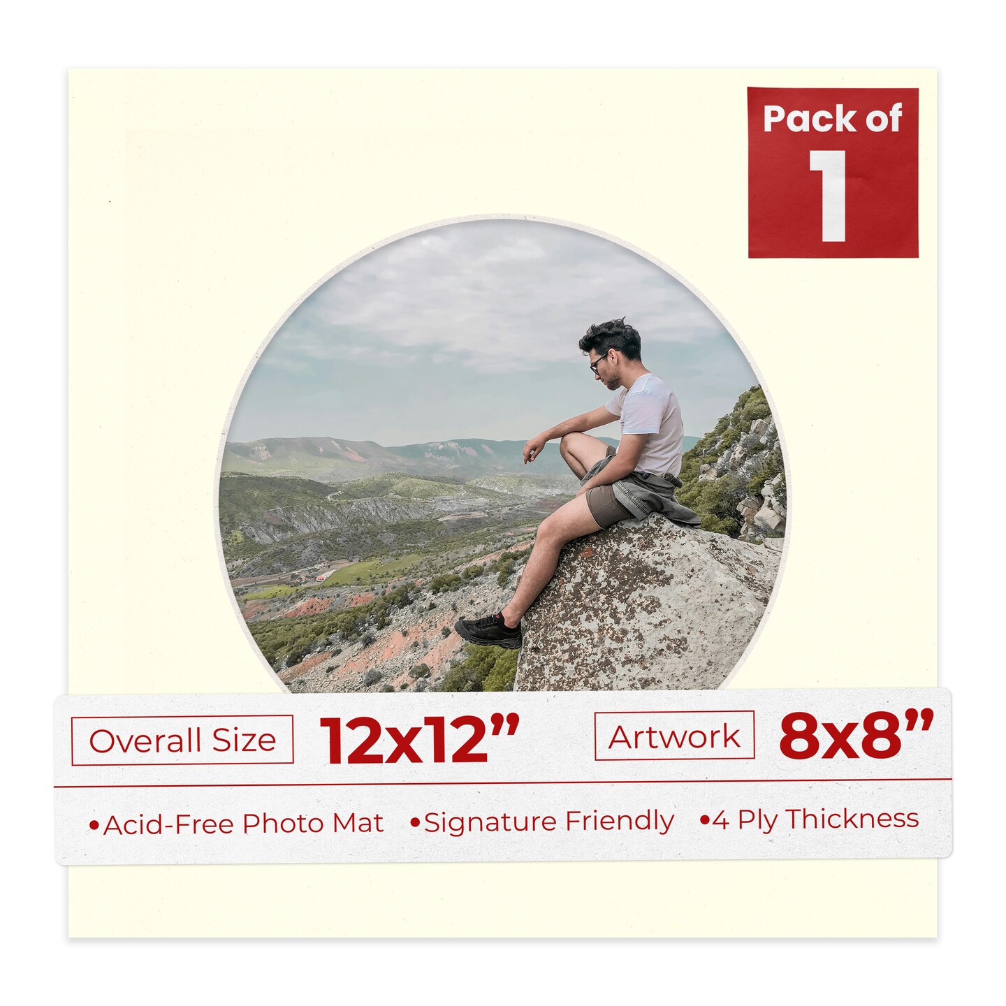 Cream Linen Mat Board for 12x12 Frames - Circle Opening for 8x8 Photos