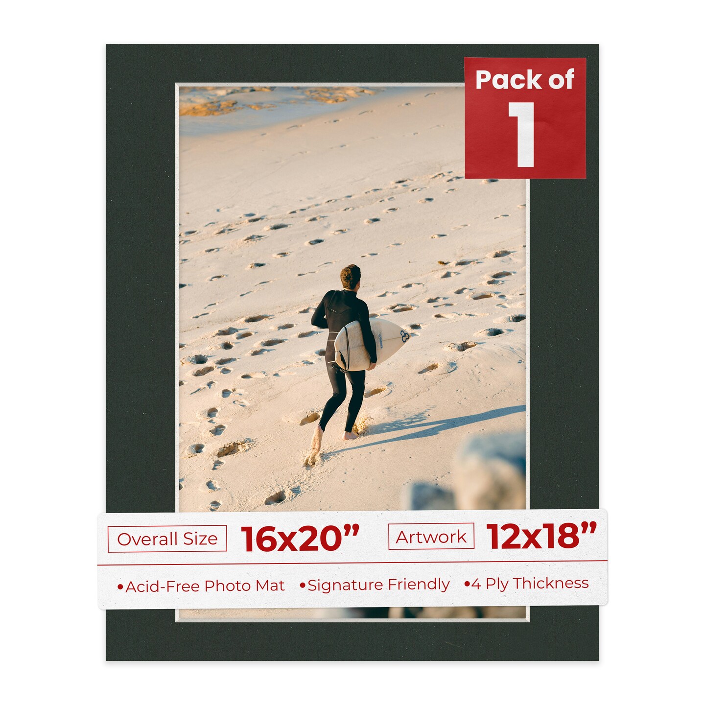 Textured Black Mat Board for 16x20 Frames - Fits 12x18 Photos