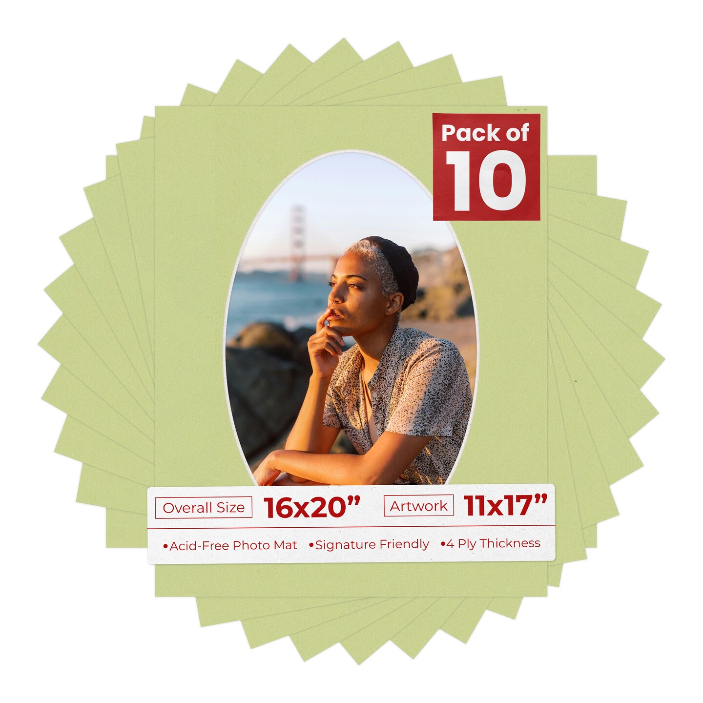 Pistachio Green Mat Board for 16x20 Frames - Oval Opening for 11x17 Photos