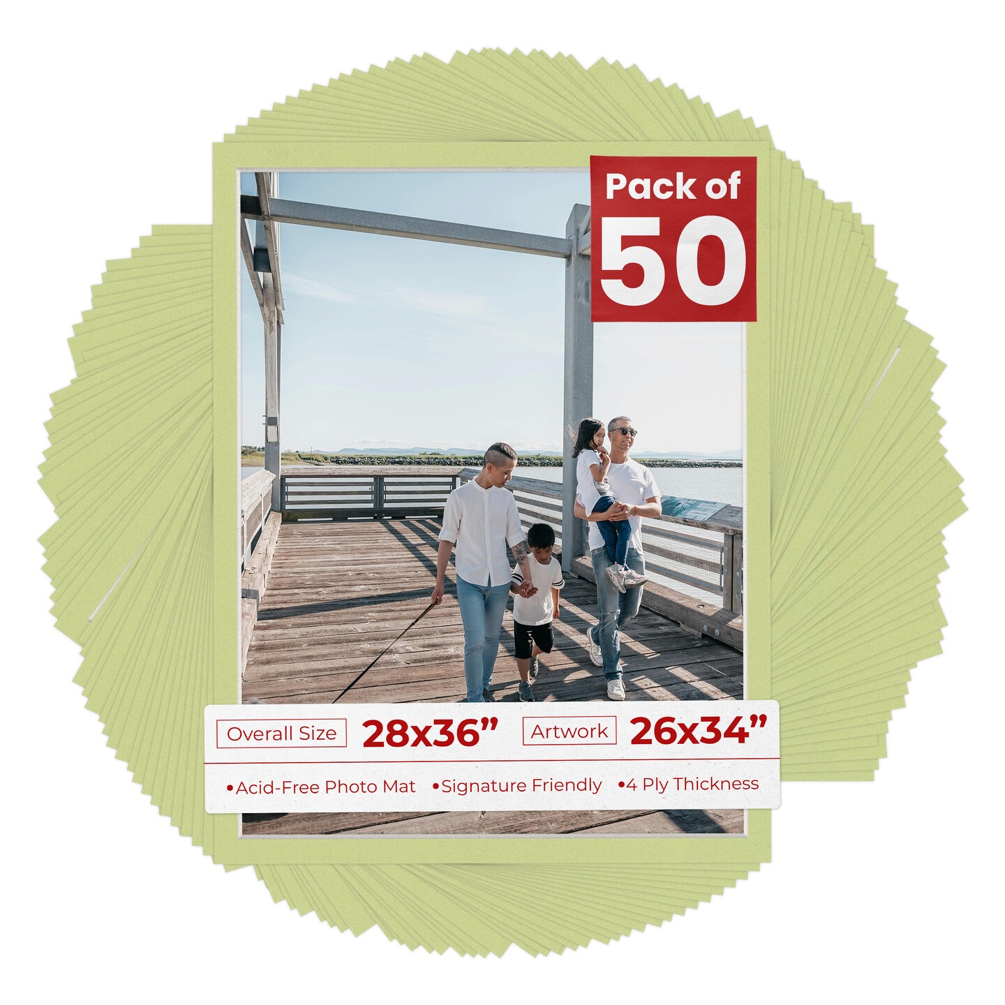 Pistachio Green Mat Board for 28x36 Frames - Fits 26x34 Photos, Color ...