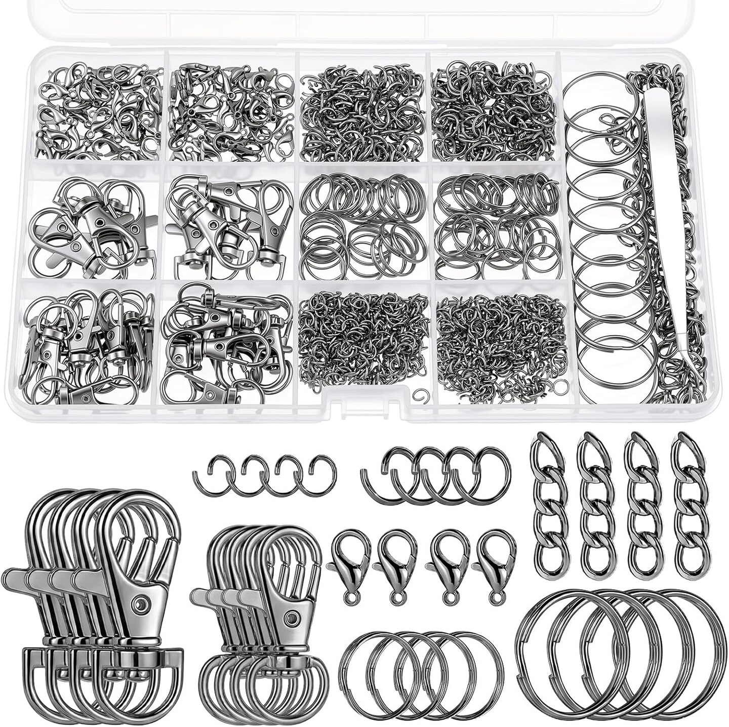 1130PCS Keychain Making Kit – Jump Rings, Lobster Clasps, Swivel