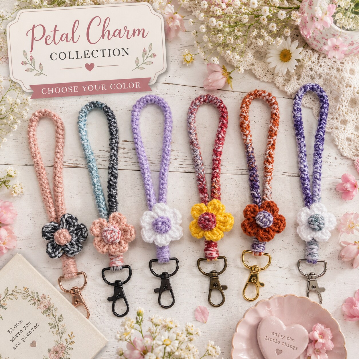 Crochet Flower Wristlet Keychain | Handmade Floral Wrist Strap