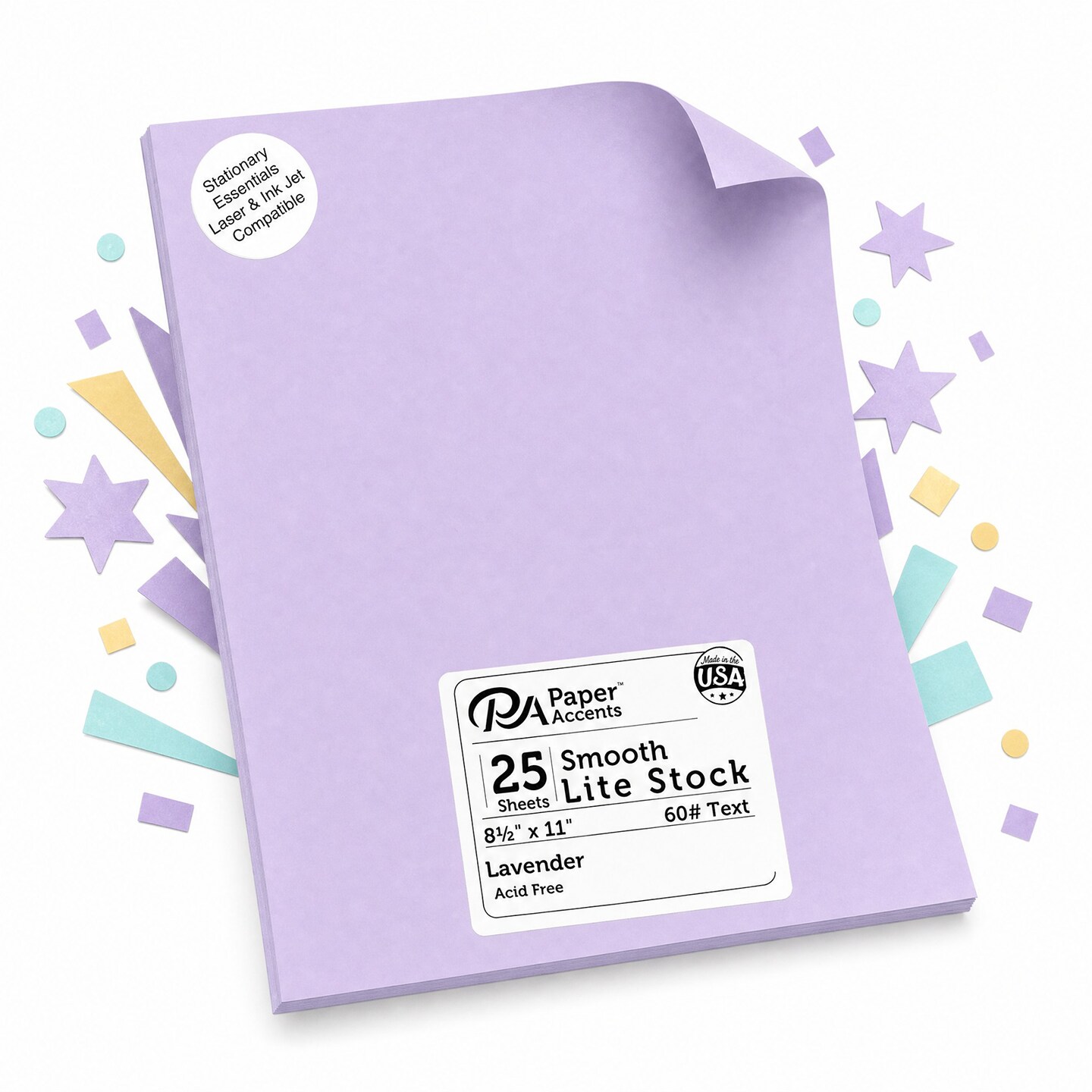 Accent Design Paper Accents Lite Stock 8.5x11 60lb, 25pc, Lavender ...