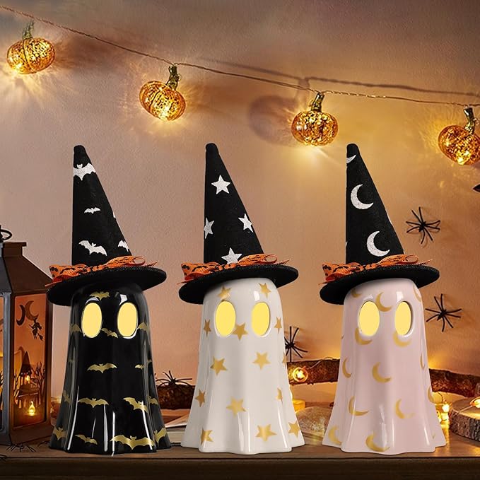 Set of 3 Halloween Ceramic Ghost Decorations | Cute Ghost