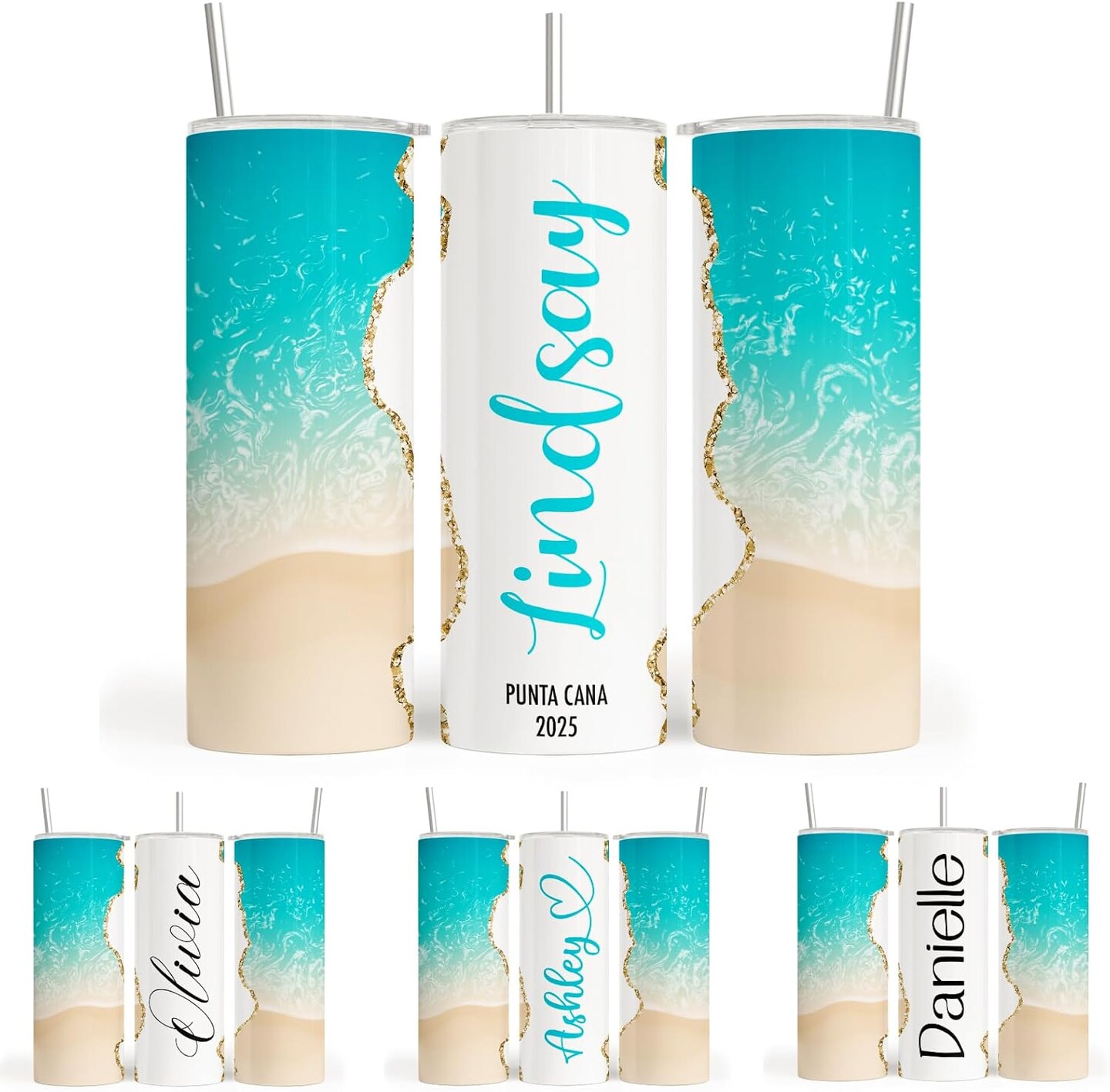 Personalized Beach Vacation 20 oz Skinny Tumbler with Name