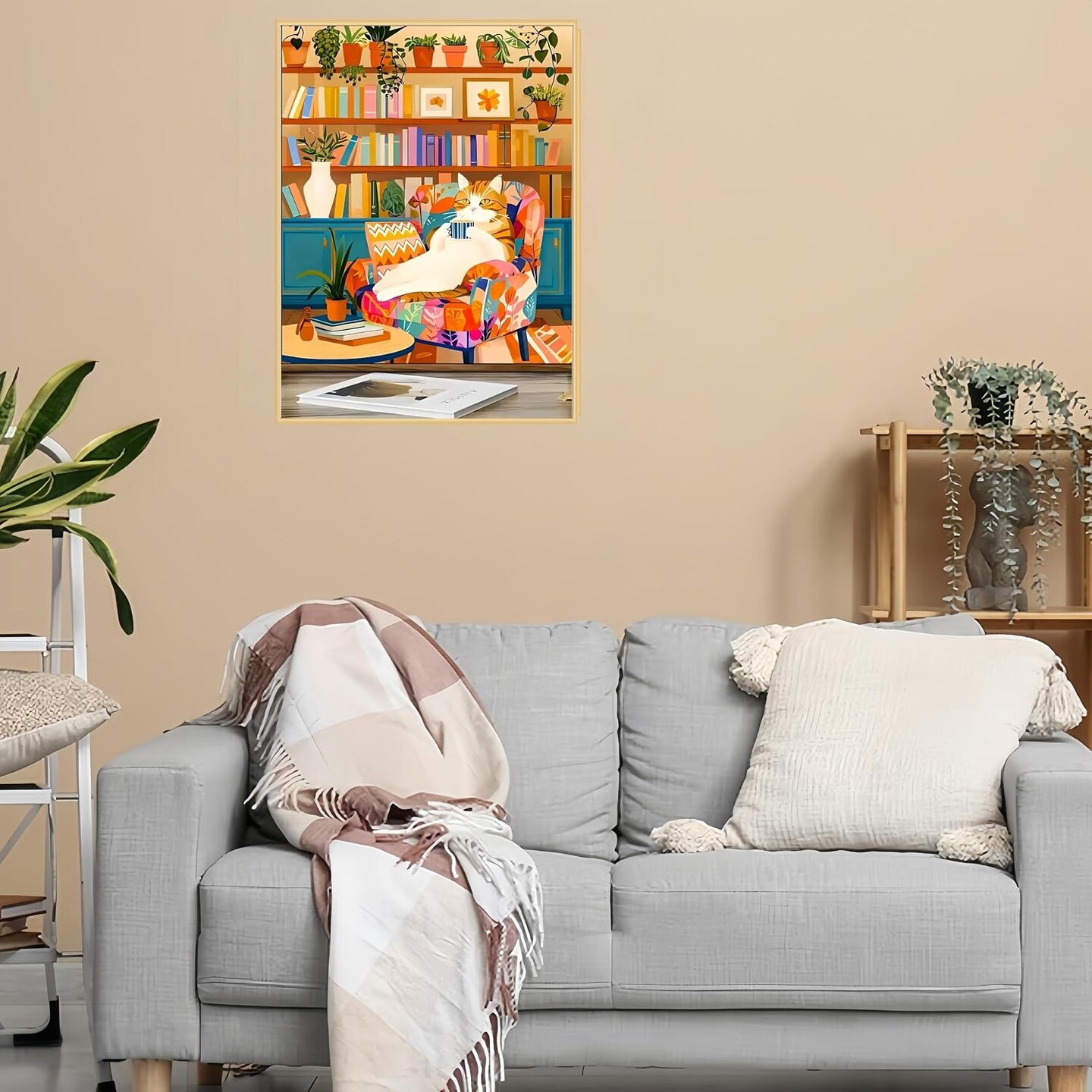 Pintar Por Números Adultos – Librería Vintage, Kit De Lienzo 40x40 Cm, Pinturas Acrílicas Y Pinceles, Decoración Sin Marco