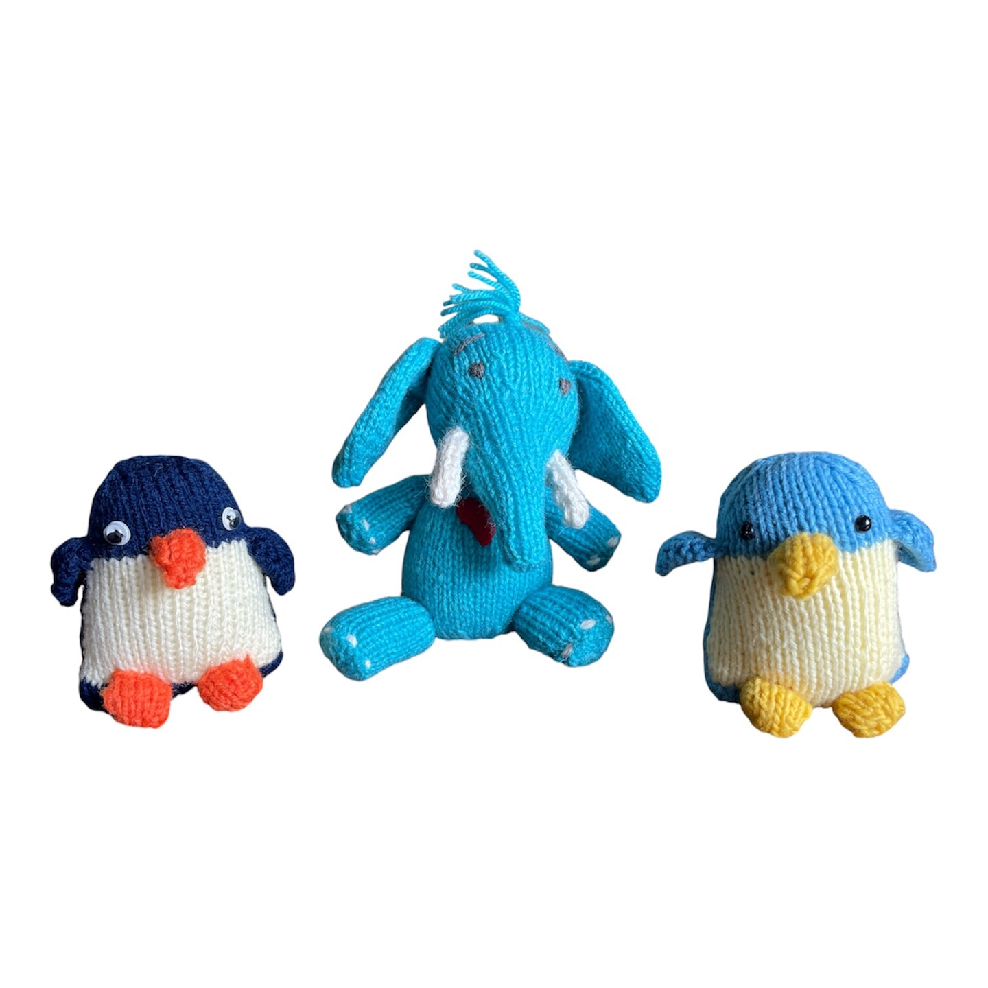 Handmade Toys Blue Stuffed Animals Baby Penguin Elephants Set of 3
