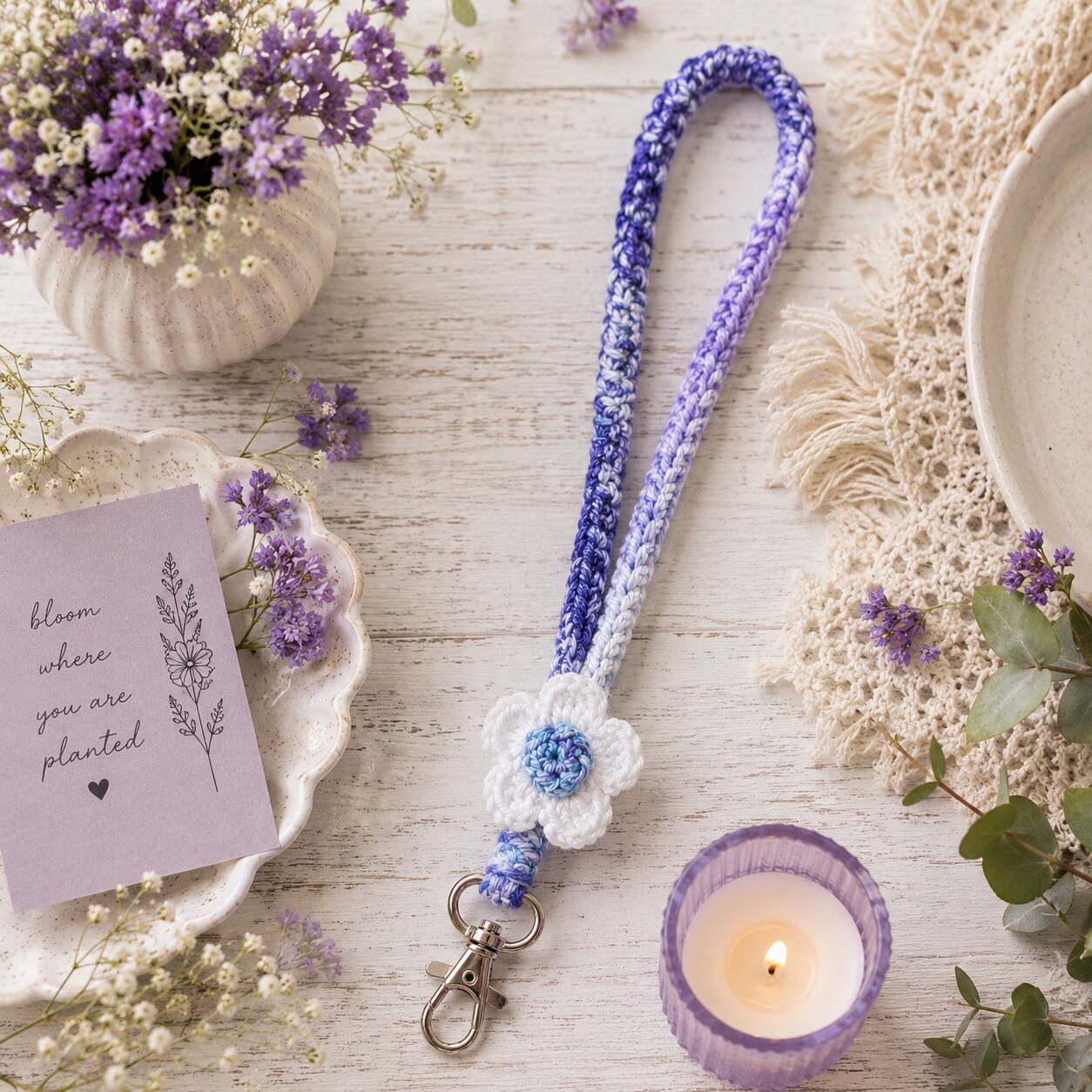 Crochet Flower Wristlet Keychain | Handmade Floral Wrist Strap