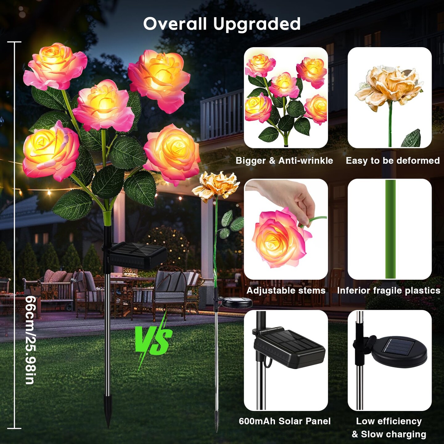 Solar Lights Outdoor Waterproof for Garden Decor, 4 Pack Solar Garden Lights for Outside, Outdoor Solar Lights for Yard with Solar Flowers Lights, Solar Powered Yard Decorations