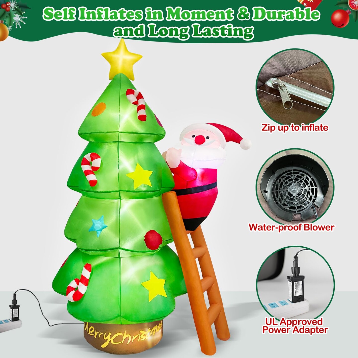 7 FT Christmas Inflatable Tree with Santa Claus Outdoor Decorations, Christmas Inflatables Tree Blow Up Yard Decoration Build-in LEDs Lighted D&#xE9;cor for Xmas Holiday Outside Garden Lawn Patio