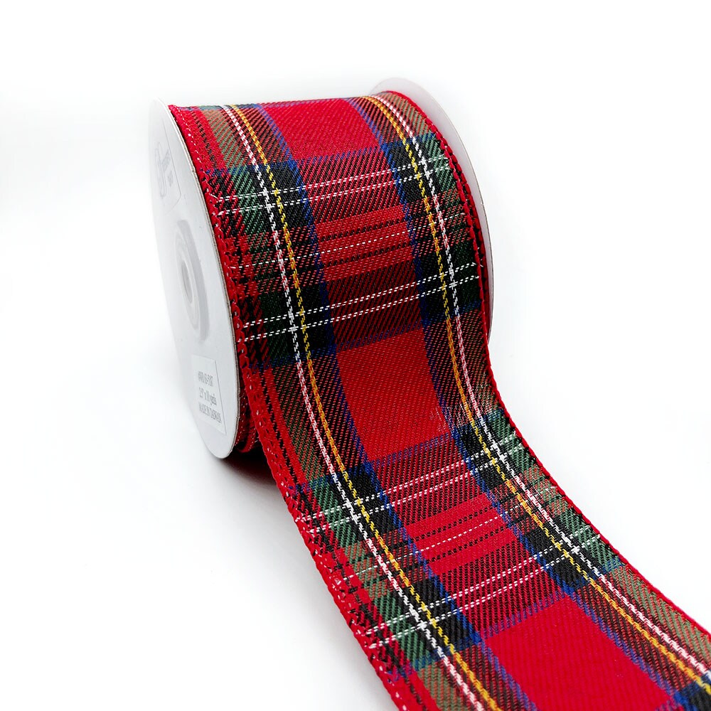 Designer&#x2019;s Shop WR 63-5187 Holiday Tartan Plaid Wired edge ribbon 2.5&#x201D; x 10 yard For DIY crafting, Home D&#xE9;cor, tree wreath decorating