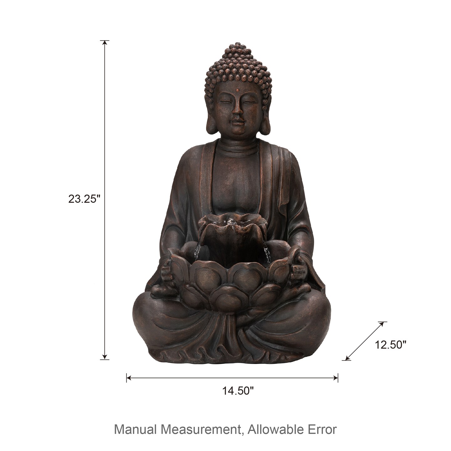 23.25&#x22;H Zen Style Meditating Buddha Statue Polyresin Outdoor Fountain with Pump and LED Light (KD)