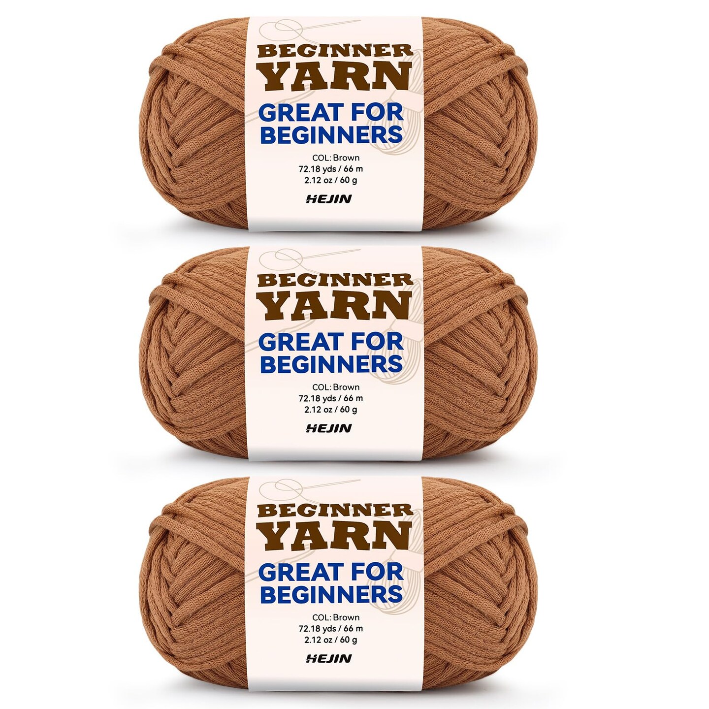 3x60g Brown Yarn for Crocheting and Knitting;3x66m (72yds) Cotton Yarn for Beginners with Easy-to-See Stitches;Worsted-Weight Medium #4;Cotton-Nylon Blend Yarn for Beginners Crochet Kit Making