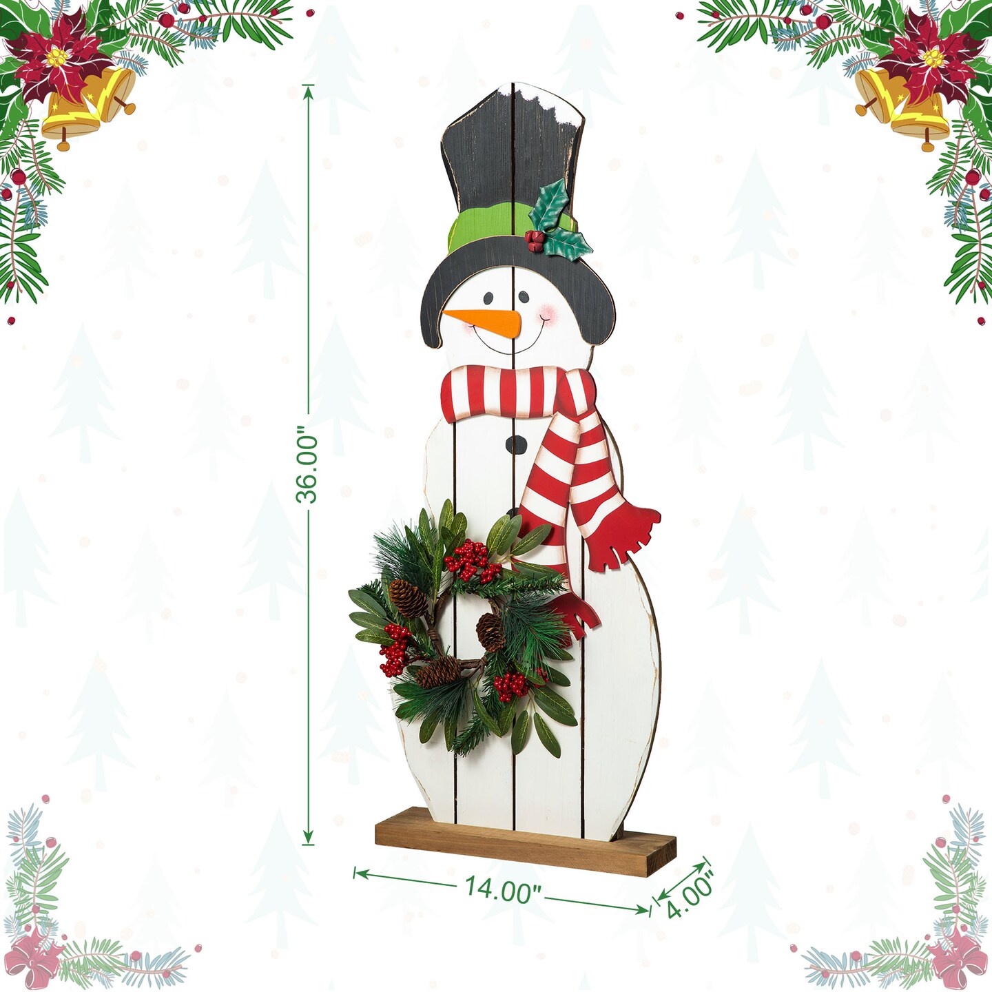 Set of 2 36"H Christmas Wooden/Metal Snowman Porch Decor with Floral Wreath