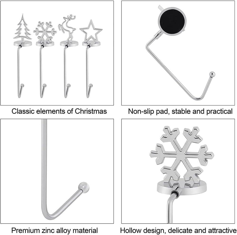 Christmas Stocking Holders for Mantel Weighted Stocking Hangers Hooks Set of 4 Reindeer Snowflake Star Christmas Tree