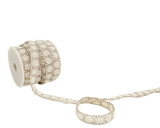 1/2" x 5 Yards Silver Crystal Faux Pearl Iron On Rhinestone Trim Pack of 1