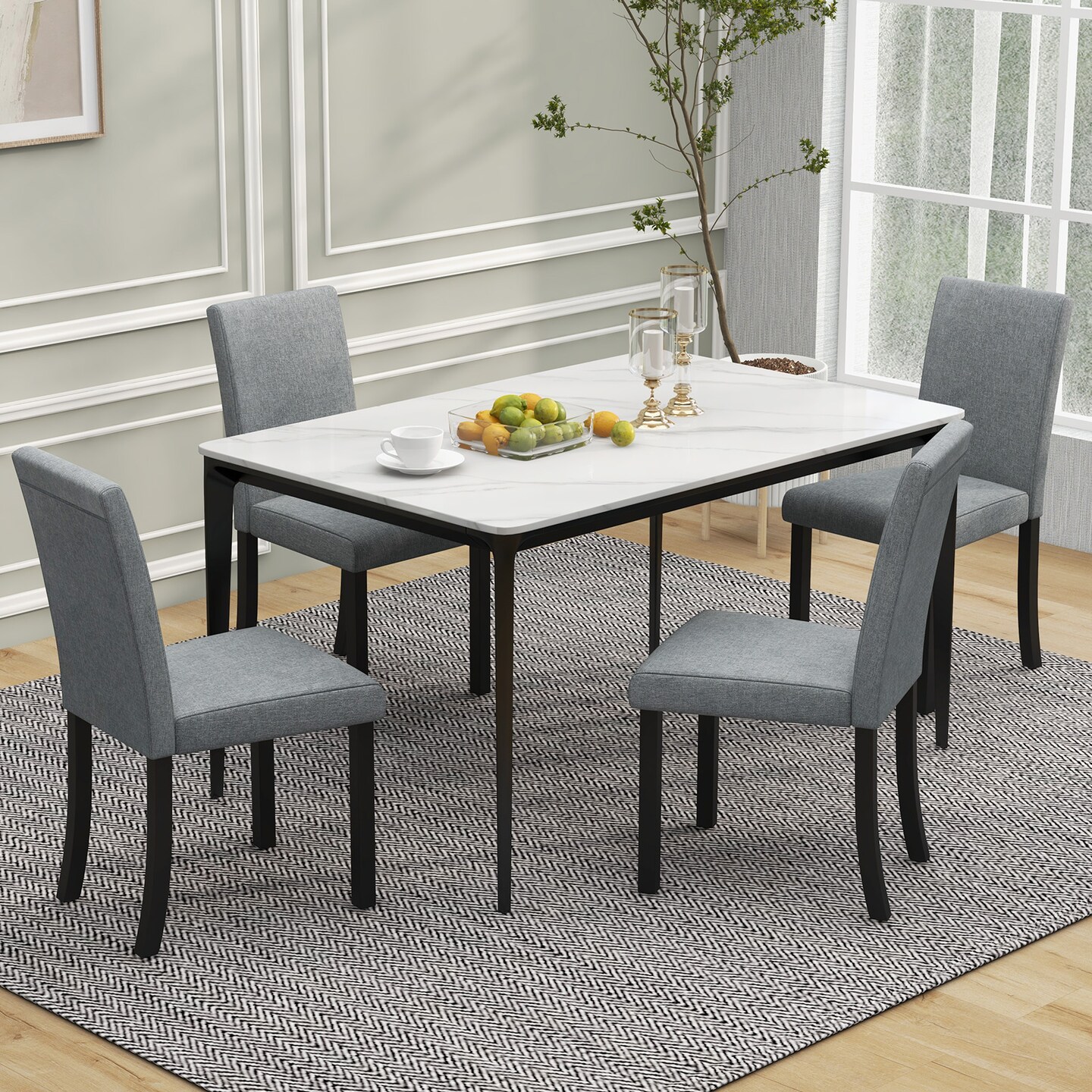 Dining Chair Set of 4 Upholstered Kitchen Dinette Chairs with Wood Frame