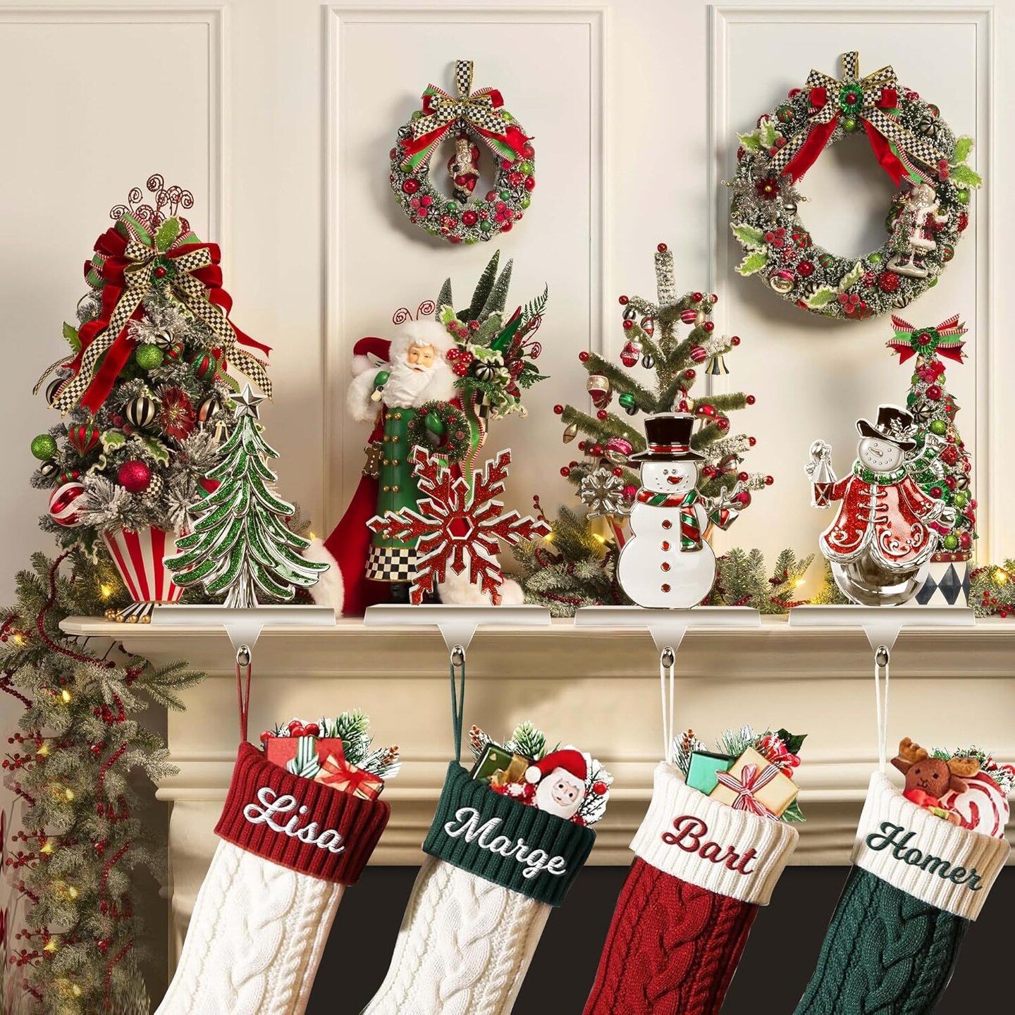 Set of 4 Christmas Stocking Holders for Mantle, Christmas Tree Weighted Stocking Holder, Snowflakes Stocking Hangers for Mantle,Christmas Stocking Holder for Fireplace Christmas Decorations