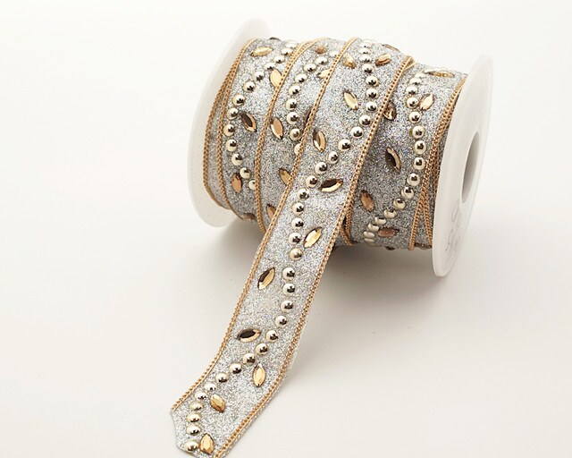 20mm x 5 Yard Gold Glitter Iron-On Rhinestone Seam Trim