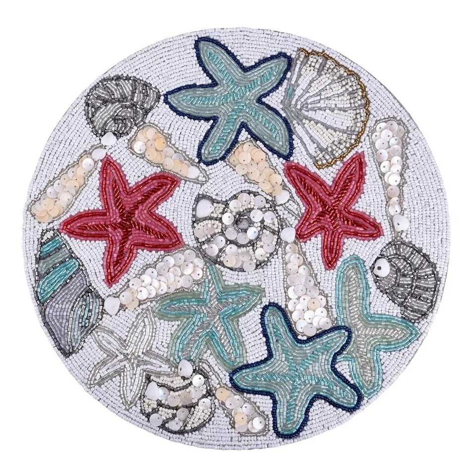 14&#x22; Beaded Placemats, Round Placemats Charger Table Mats, SEA LIFE