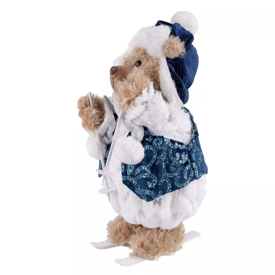 16" Christmas Plush Bear, Bear Santa Doll, Bear on Skis, Bear in Blue Coat
