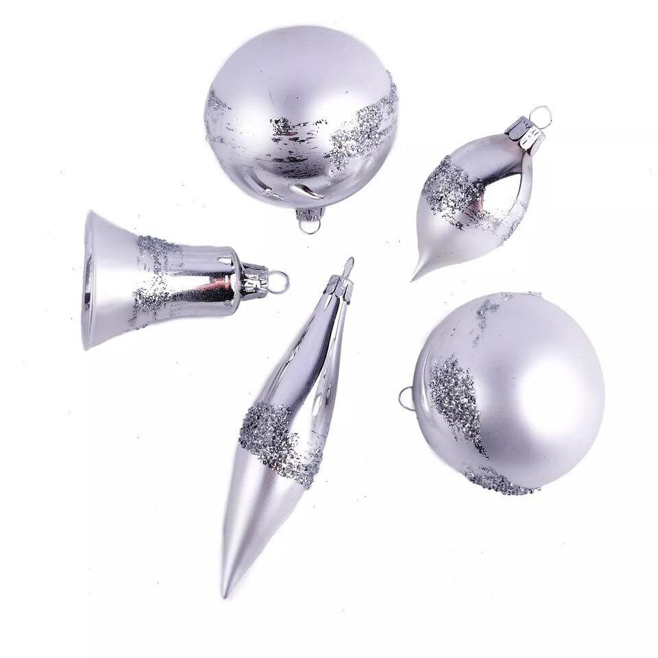 5pcs Retro Silver Handblown Czech Glass Ornaments Christmas Tree Decor up to 5&#x22;