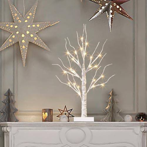 Birch Tree with 24 LED Lights Mini Christmas Tree Wedding Centerpiece Table Decorations Indoor Home Fireplace Decor