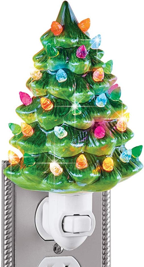 Ceramic Christmas Tree Night Light - 6"H, Nostalgic, Decorative Bathroom Decoration, Green