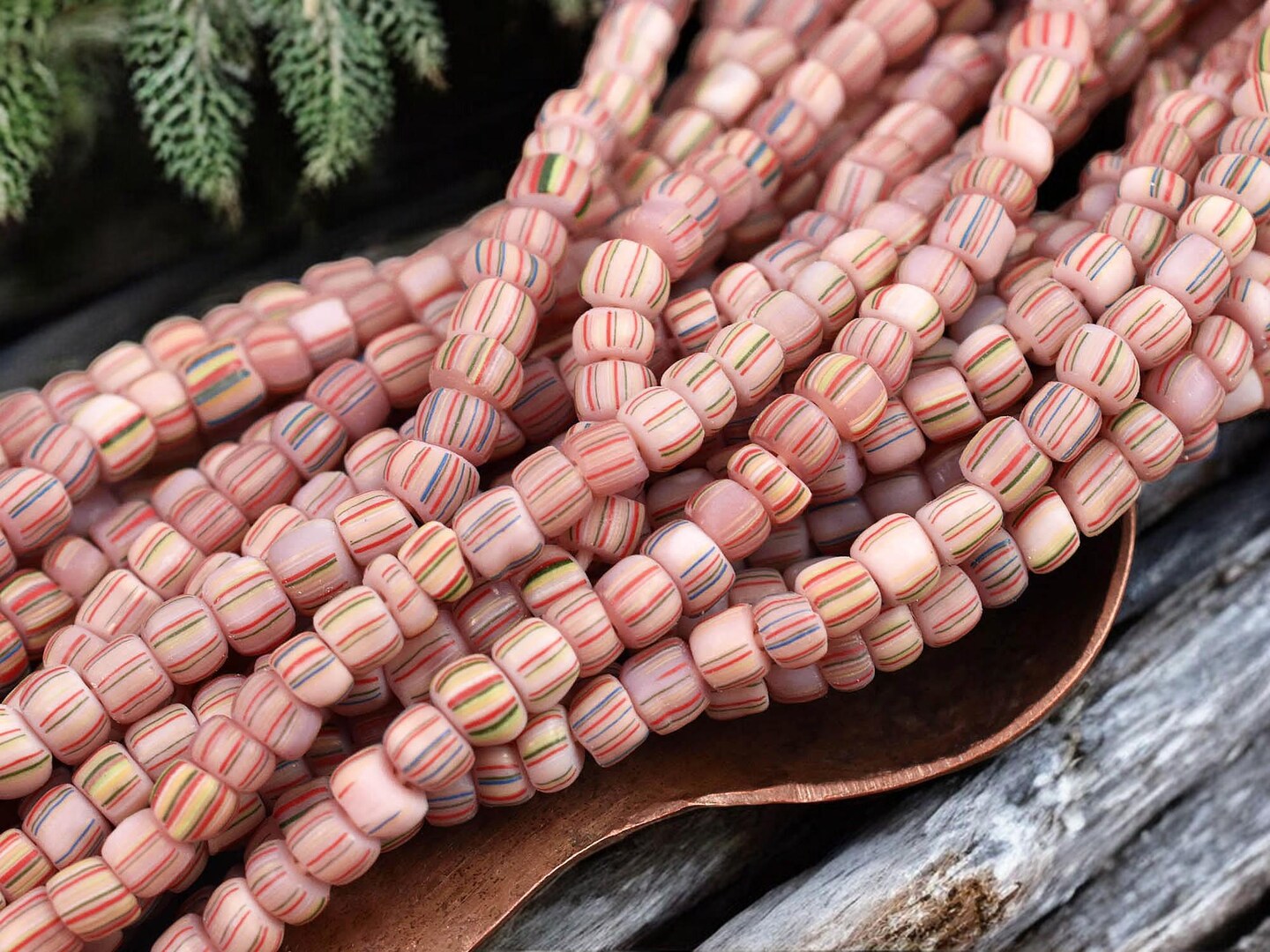 Striped Java Glass Beads -- Approx 24&#x22; Strand - Indonesian Glass Beads