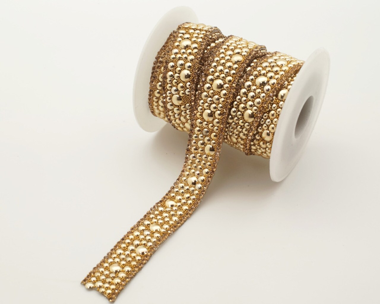 3/4" x 5 Yards Gold AB Faux Pearl Iron On Rhinestone Seam Trim