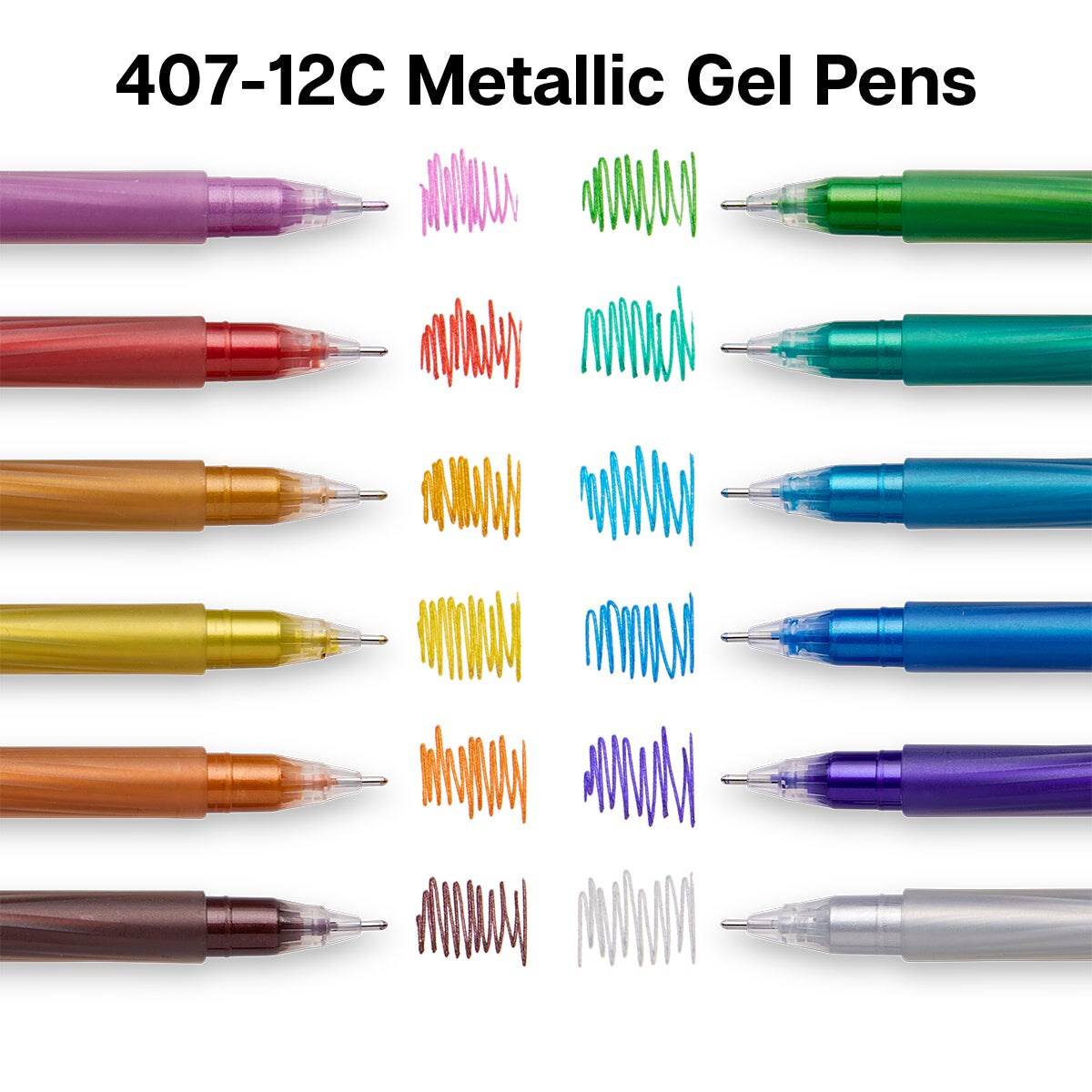 KINGART&#xAE; Metallic Gel Pens, Scrapbook, Journals, or Drawing, Colored Metallic Ink, Medium Line , Set of 12 Unique Shades