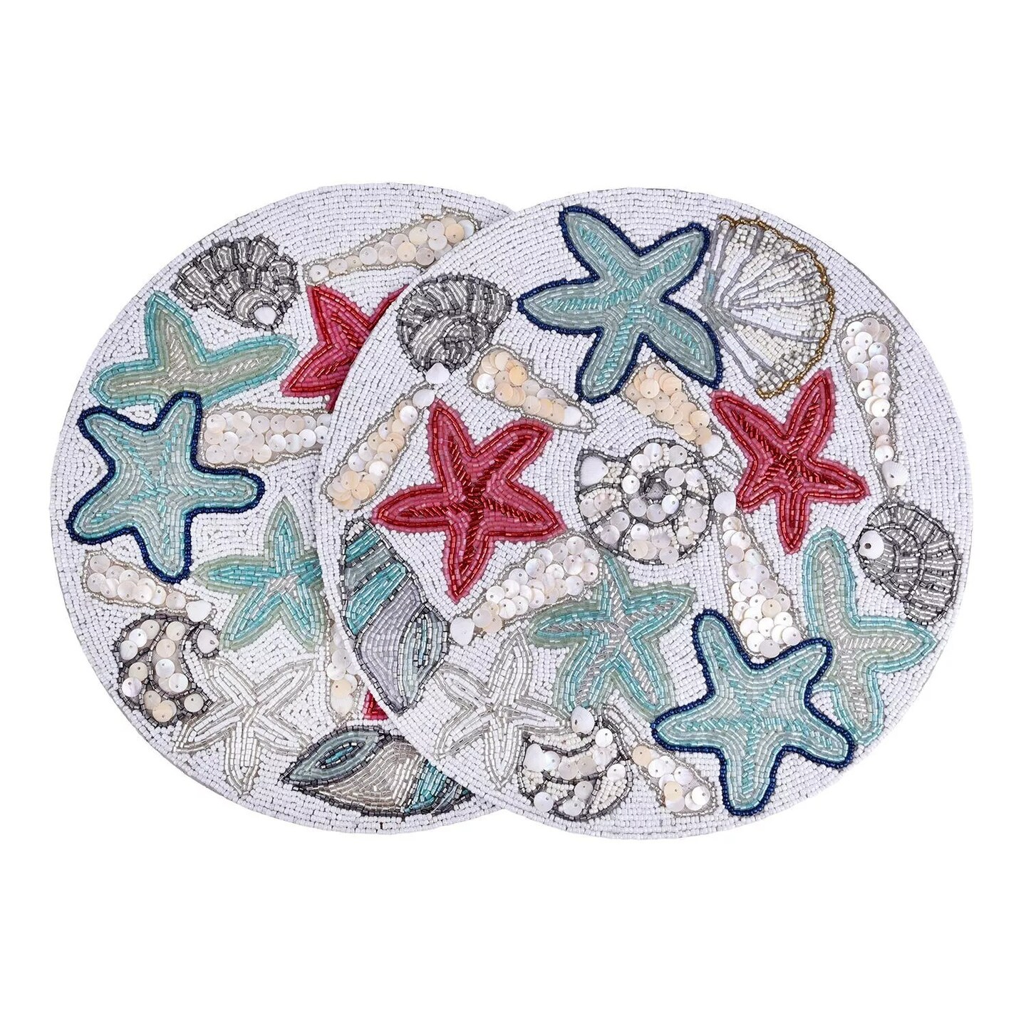 14" Beaded Placemats, Round Placemats Charger Table Mats, SEA LIFE
