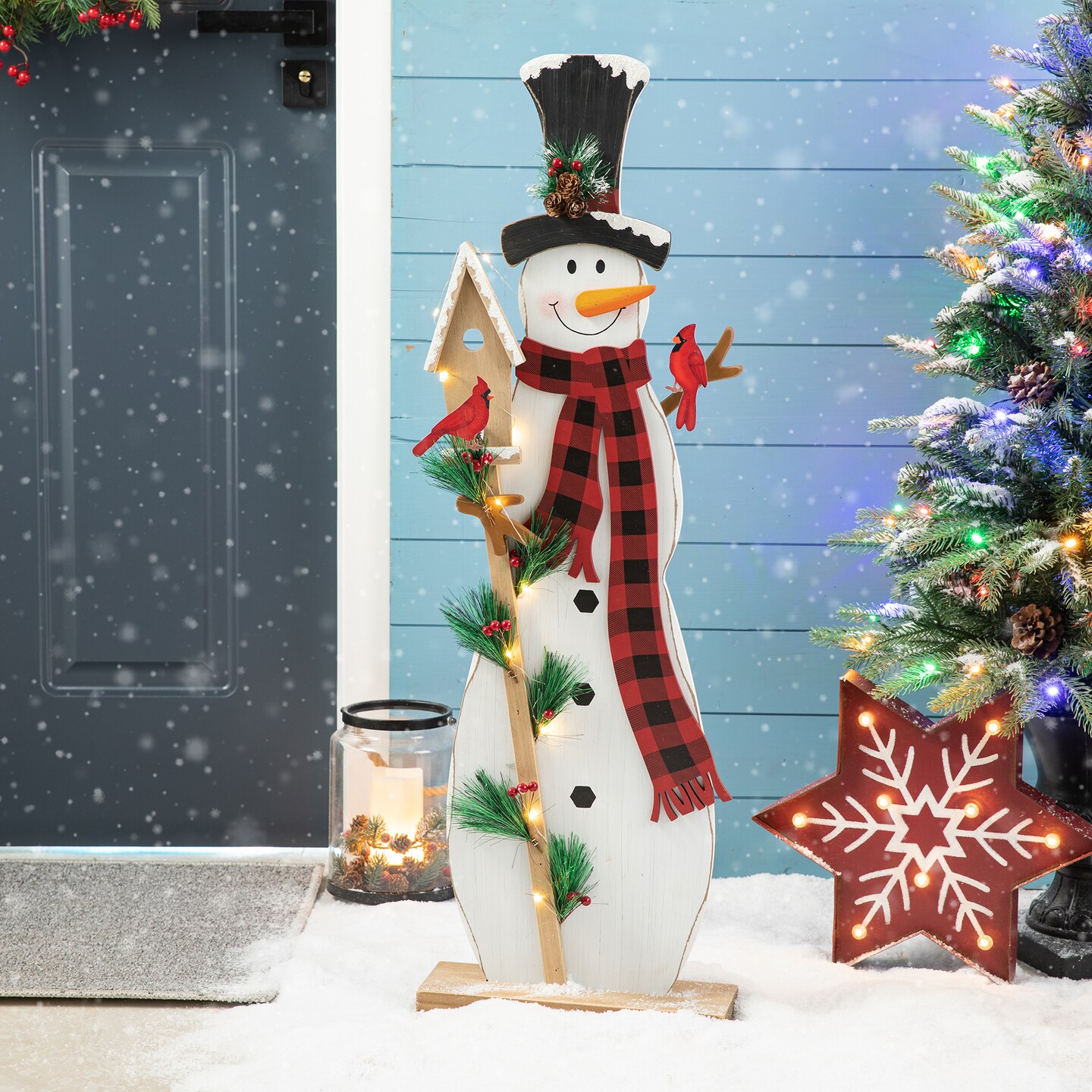 Set of 4 36"H Lighted Wooden Christmas Porch Décor with Timer, Color ...