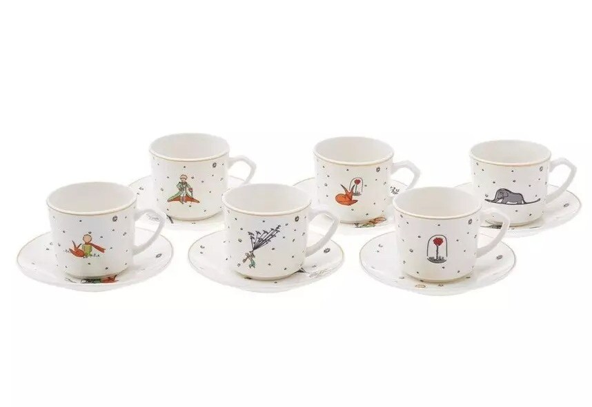 6pc LITTLE PRINCE Cup Set Porcelain Espresso Cups Demitasse Teacup Set Le Petit