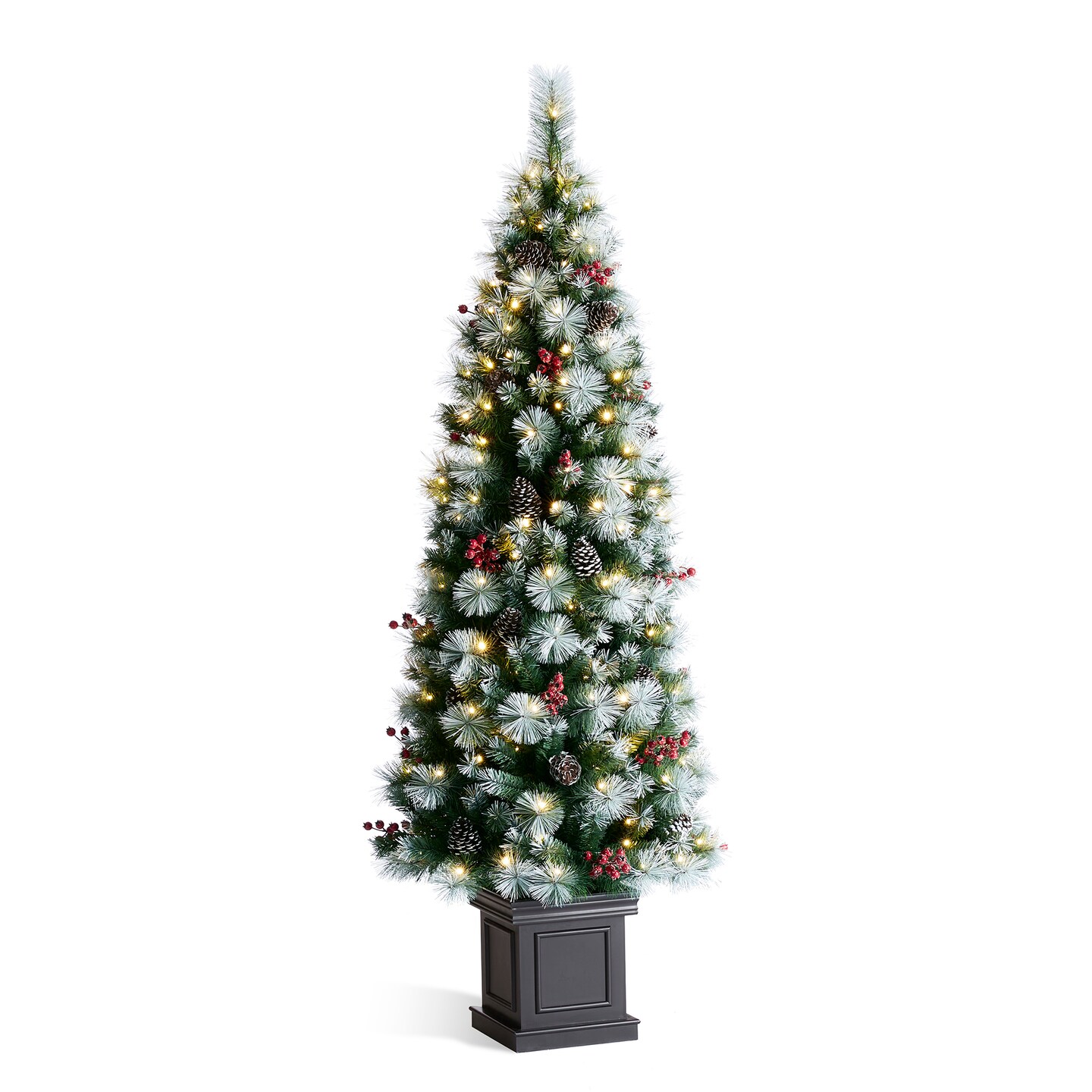 Set of 2 4ft/5ft/6ft Pre-Lit Pine Artificial Christmas Porch Tree with Decorative Urn Pot