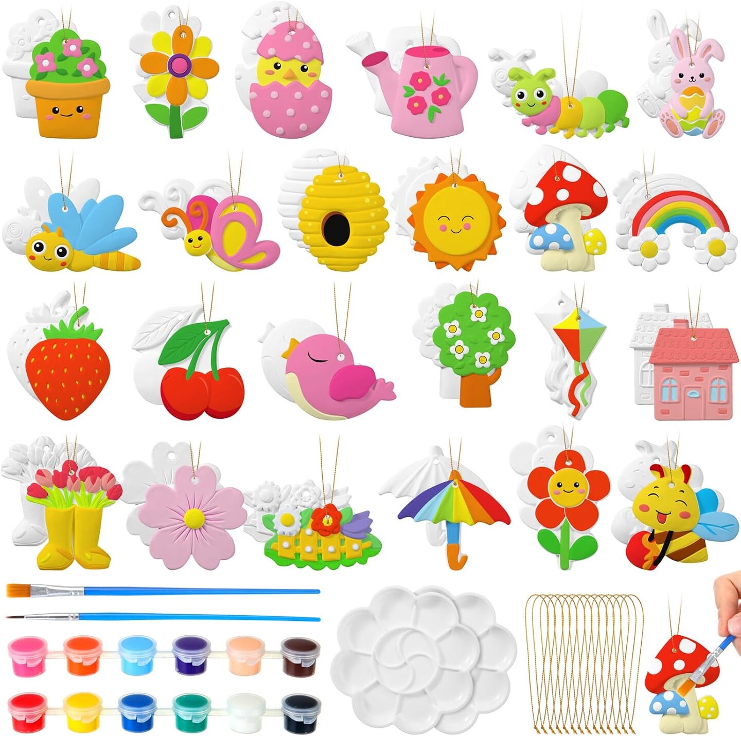 24 Sets Ceramics to Paint Kids Arts and Crafts Painting Kit (Spring)
