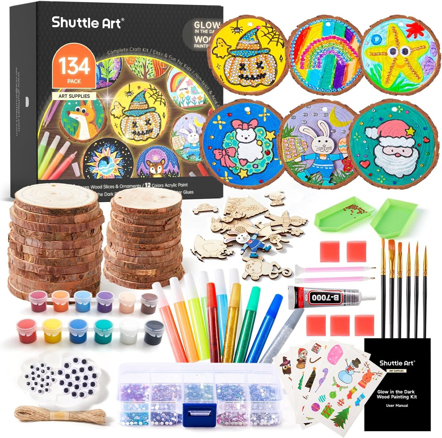 Kids Wood Painting Craft Kit, Glow-in-the-Dark for Kids Ages 5-12