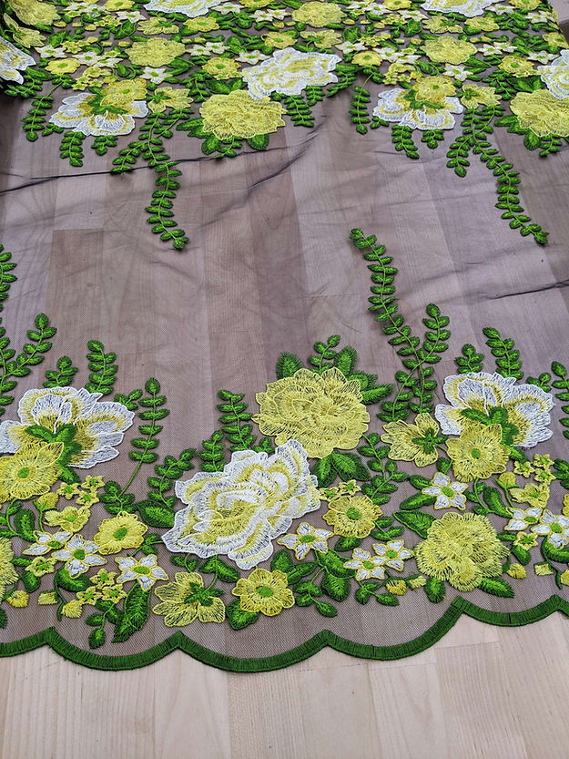 1 Yard Embroidered Flower Lace Alameda Black Mesh Fabric 50/51 Inches Wide