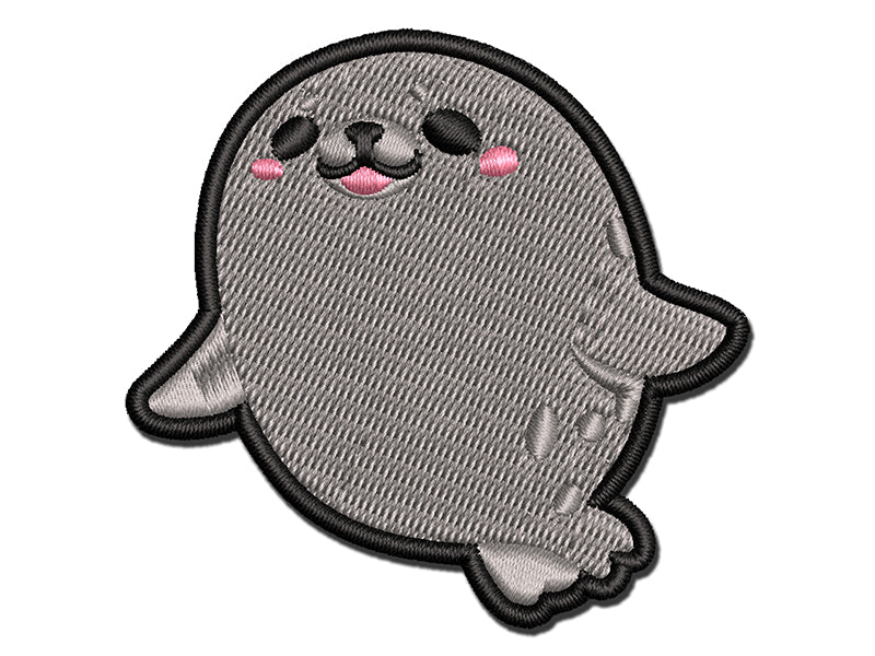 Round Chubby Spotted Seal Floating Multi-Color Embroidered Iron-On or Hook &#x26; Loop Patch Applique