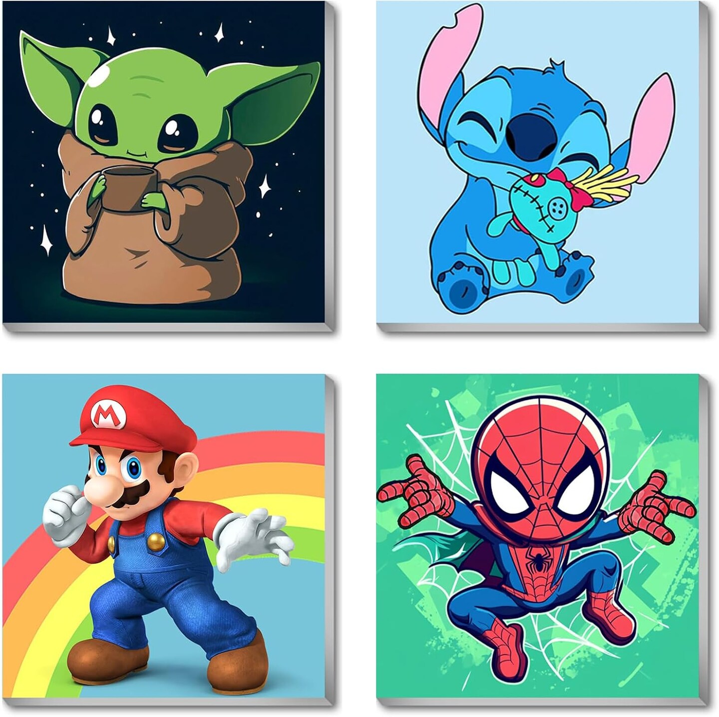 4 Pack Paint by Numbers Kit for Kids with Wooden Frames, Paint by Numbers for Kids, Paint by Numbers Kits Age 6-12 DIY Art Set Kits for Gifts &#x26; Home Wall Decor (8x8 Inch)